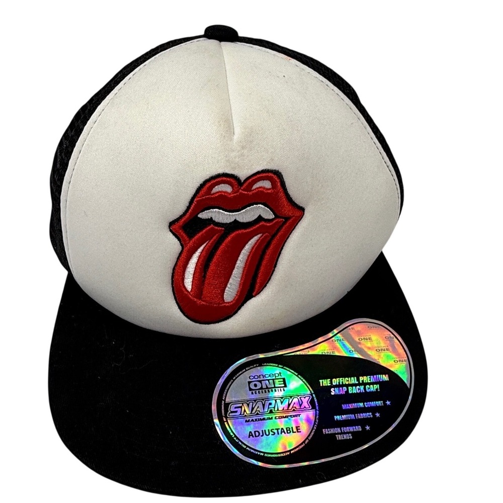 The Rolling Stones‎ Logo Trucker Hat Snapback Black White Mesh Adjustable